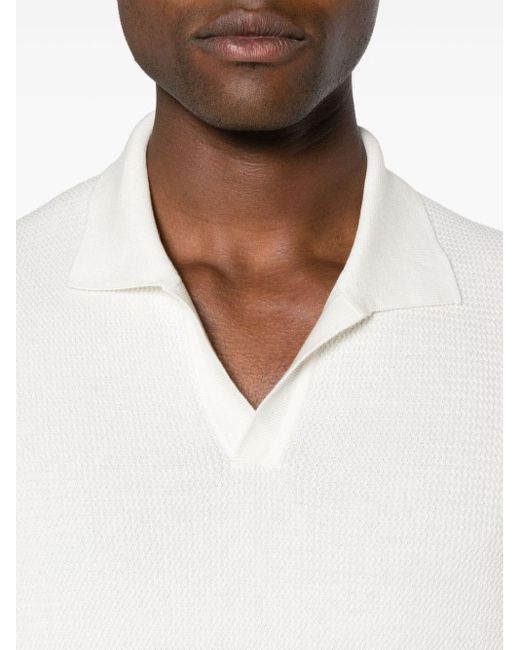 Tagliatore White Split-neck Ribbed-knit Polo Shirt for men