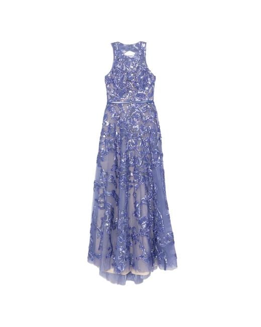 Saiid Kobeisy Purple Embroidered Tulle Long Dress