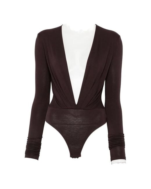 ANDAMANE Blue Plunging V-Neck Long-Sleeve Bodysuit