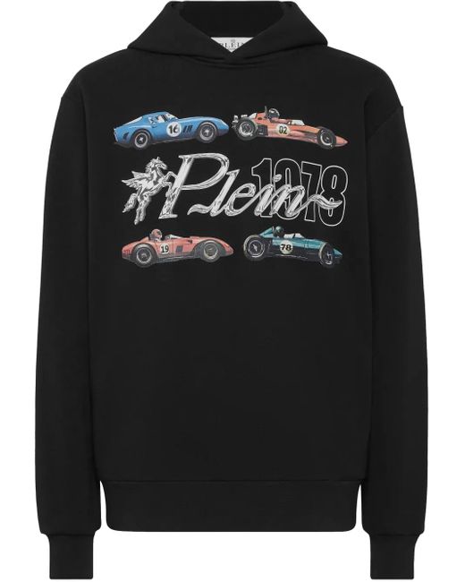Felpa Con Stampa Auto E Cappuccio di Philipp Plein in Black da Uomo