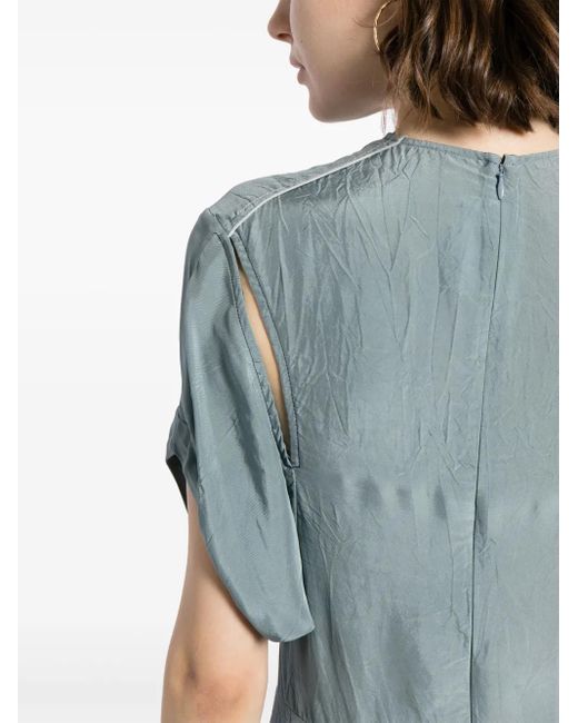 Victoria Beckham Blue Gathered-Detail Shorts-Sleeved Dress