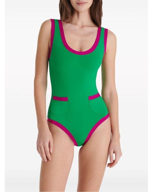 Eres Green Pueblo Contrast-edge Pocket-detail Swimsuit