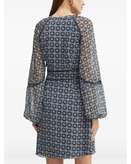 Guess Blue Floral-Pattern V-Neck Mini Dress