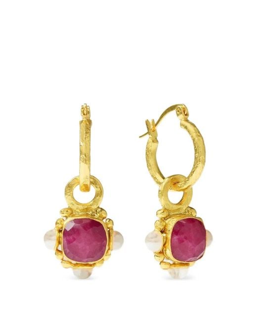 Ottoman Hands Metallic Esther Ruby Pearl Drop Earrings
