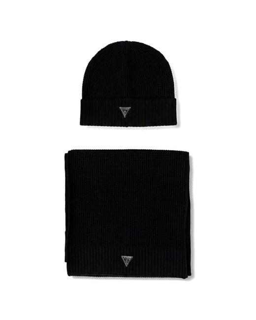 Set Sciarpa E Berretto Con Logo di Guess in Black da Uomo