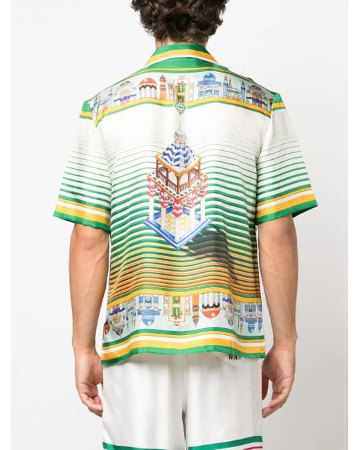 Casablanca Green Graphic-Print Silk Shirt for men