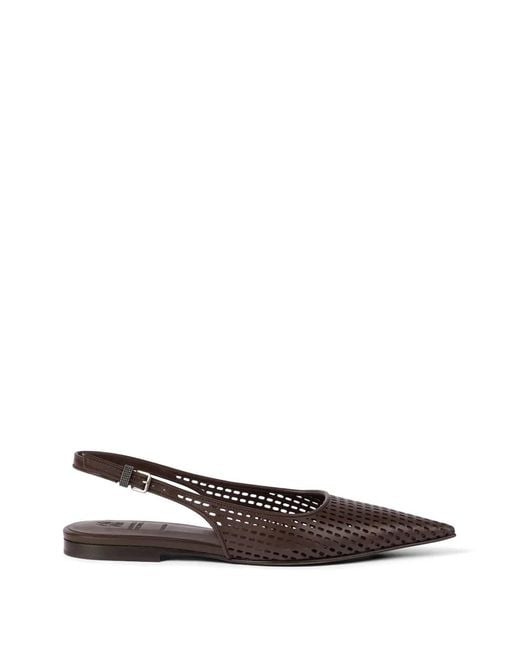 Brunello Cucinelli White Netted Leather Slingback Flats