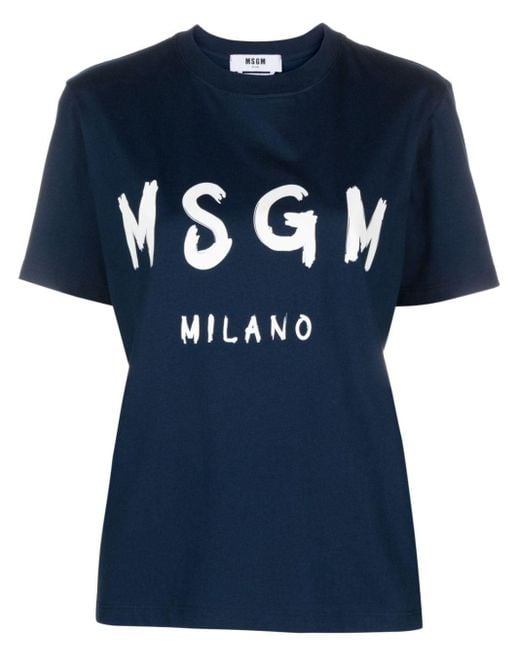 MSGM T-shirt Met Logoprint in het Blue