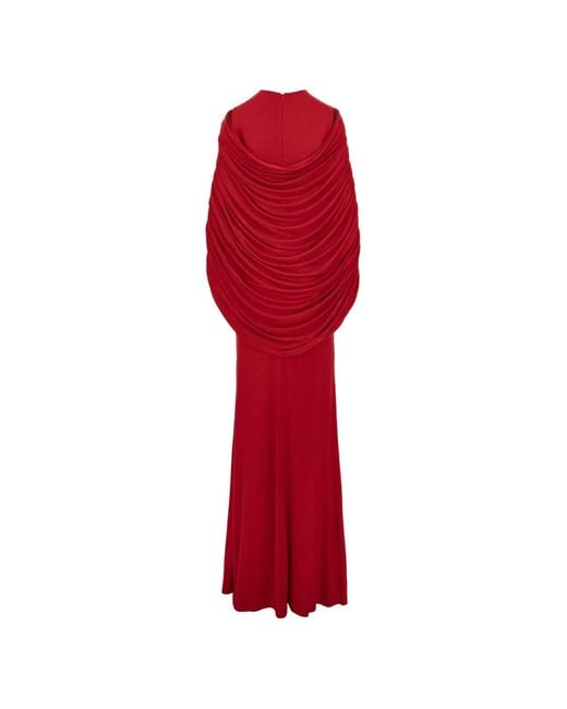 SEEN USERS Red Fallen Angel Draped Gown Maxi Dress