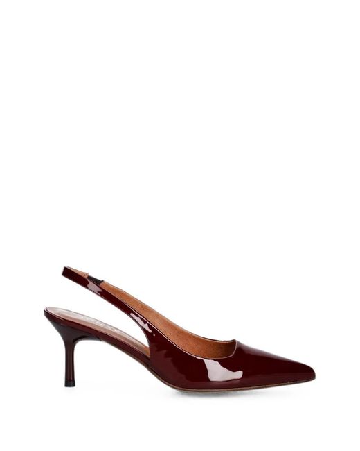 JONAK PARIS Brown Diamantine Patent-Finish Leather Slingback Pumps