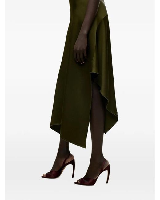 Victoria Beckham Green Draped Satin Midi Dress