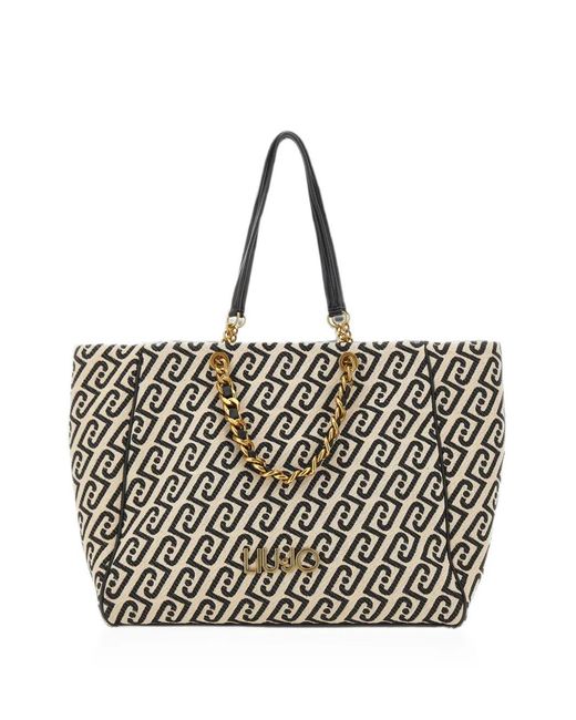 Liu Jo White Large Jacquard Chain-Detail Tote Bag