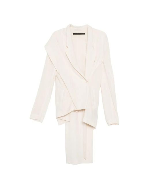 Yehuafan White Asymmetric Frayed-Edge Jacket