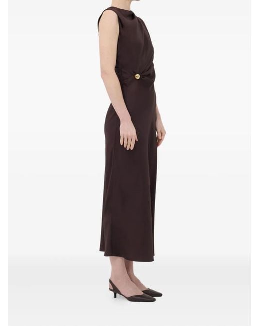 Loulou de Saison Brown Roan Draped Metal-Ornament Midi Dress