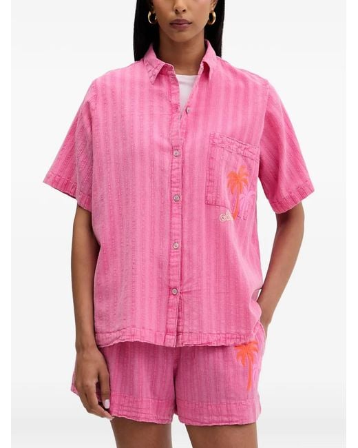 Rip Curl Pink Hotel Malibu Embroidered-Palm-Tree Shirt
