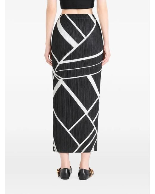 Pleats Please Issey Miyake Black Geometric-Print Plissé Midi Skirt