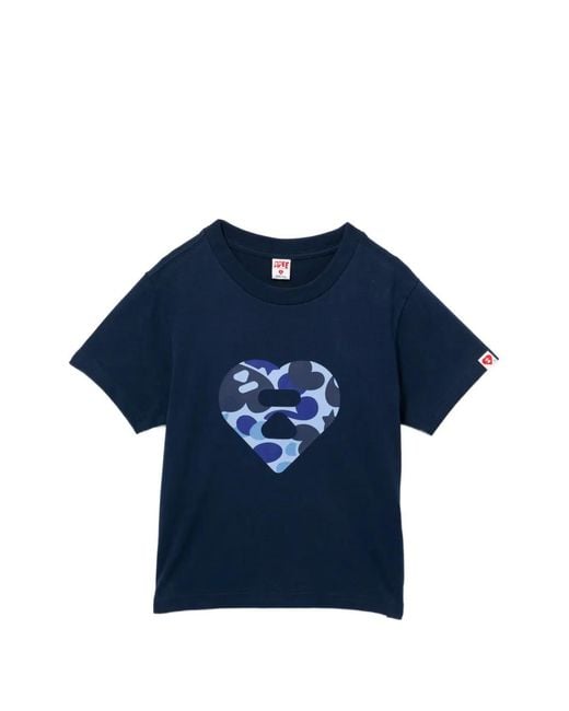 AAPE BY A BATHING AP Blue Heart-Printed T-Shirt
