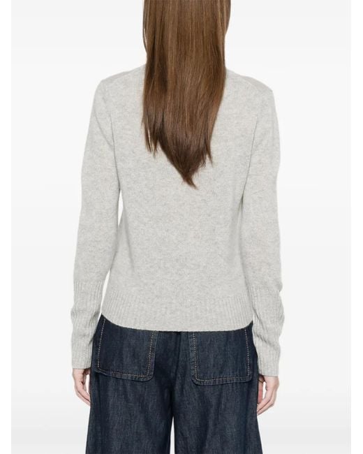 Allude White Round-Neck Cashmere Sweater