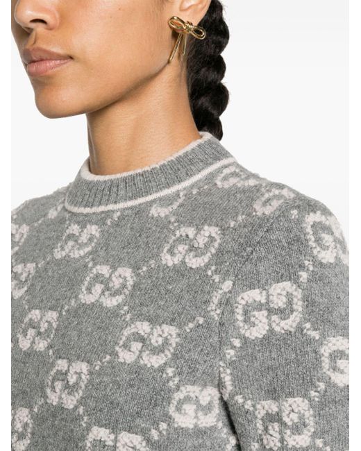 Gucci Gray Wool Gg Jacquard Sweater