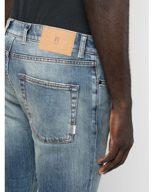 PT Torino Blue Logo-Patch Straight Leg Jeans for men