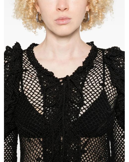 Judy Turner Black Lucrezia Ruffled Crochet Top