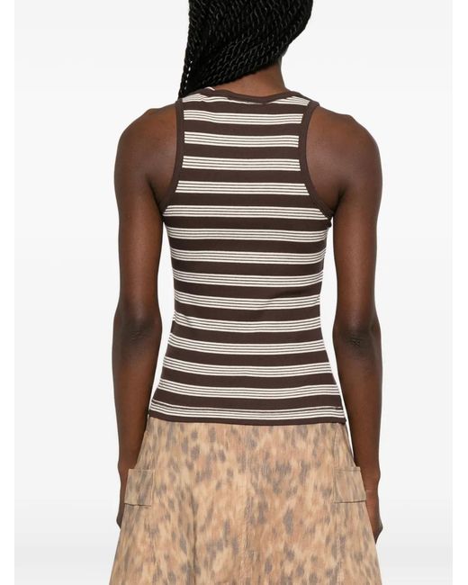 Ganni Brown Striped Ribbed-Knit Tank Top