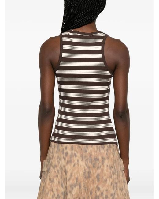 Ganni Brown Striped Ribbed-Knit Tank Top