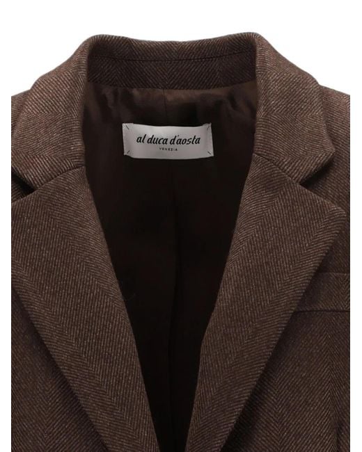 Al Duca D'aosta Brown Herringbone-Pattern Single-Breasted Coat