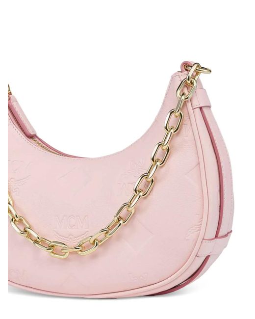 MCM Pink Aren Crescent Bag