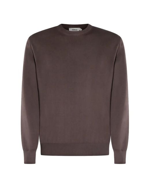 Altea Brown Ribbed Crew-Neck Sweater for men