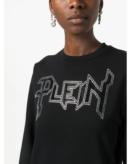 Philipp Plein Black Ls Crystal Logo-Appliqué T-Shirt