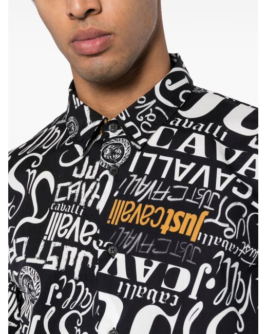 Just Cavalli Black Logo-print Cotton Shirt for men