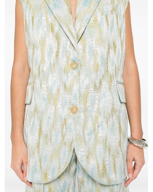 Erika Cavallini Semi Couture Blue Metallic-jacquard Blazer Vest