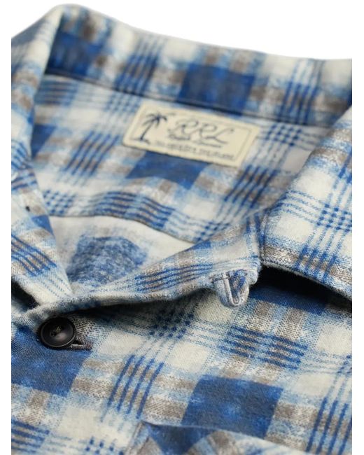 RRL Blue Short-Sleeve Checked Shirt for men