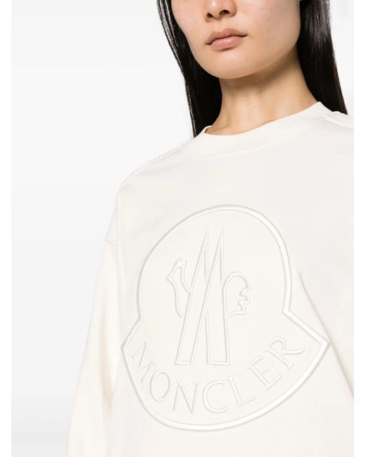 Moncler White Logo Embroidered Cotton Sweatshirt