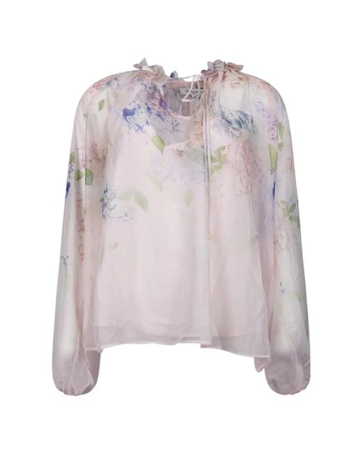 GIOVANNI PARIS Pink Floral-Print Ruffled Blouse