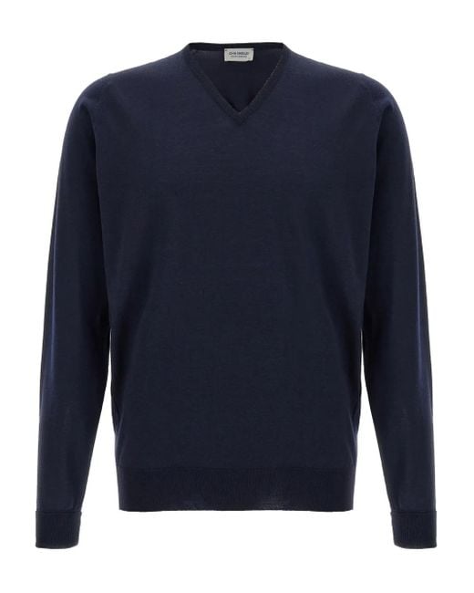 メンズ John Smedley Vネック セーター Blue