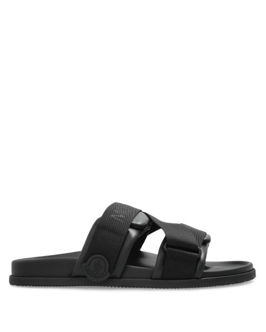 Moncler Black Leather Slides for men