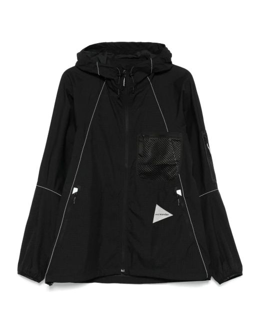 And Wander Black Mesh-Pocket Hooded Jacket for men