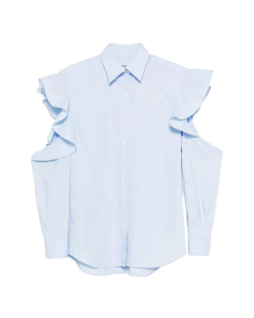 Moschino Blue Light Ruffle Cut-Out Top
