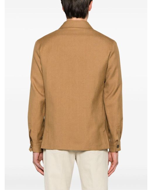 Zegna Brown Linen Blend Shirt Jacket for men