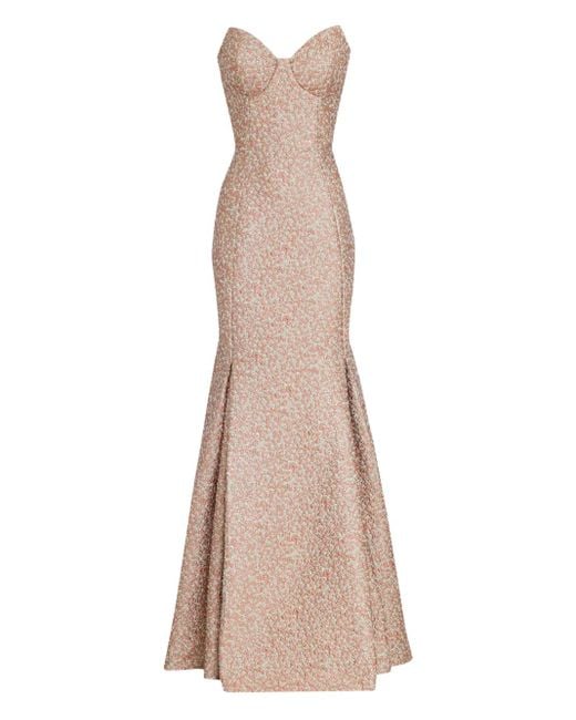 Olympiah Natural Strapless Jacquard Trumpet Dress