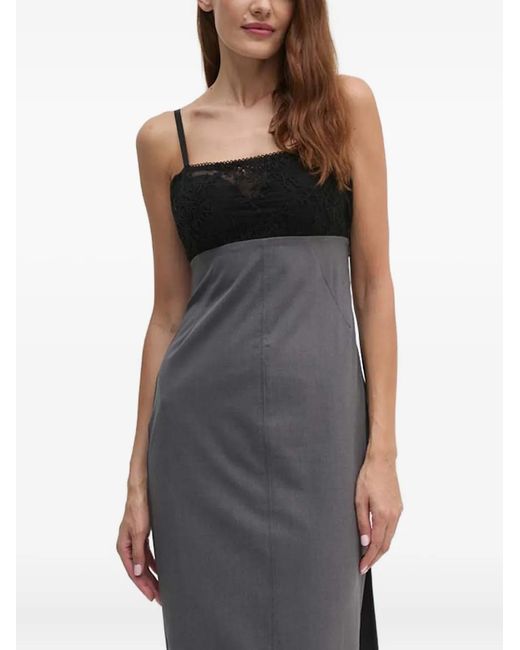 Sisley Gray Lace-Panel Midi Dress