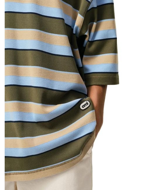 AMI Green Striped Ami-Patch Polo Shirt