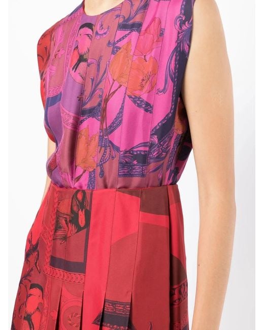 Ferragamo Red Patterned Silk Midi Dress