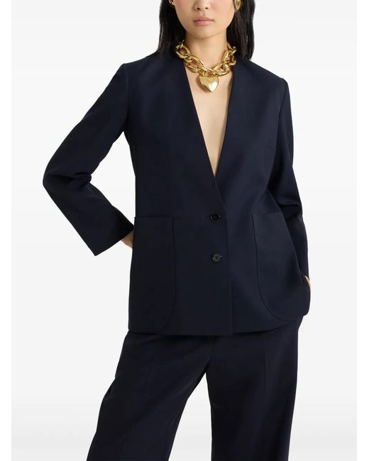 Patou Blue Collarless Twill Jacket