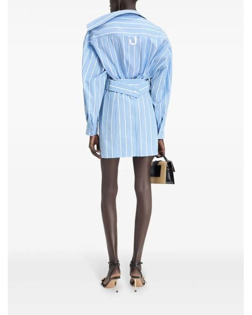 Jacquemus Blue Asymmetrical Striped Cotton Shirt Dress