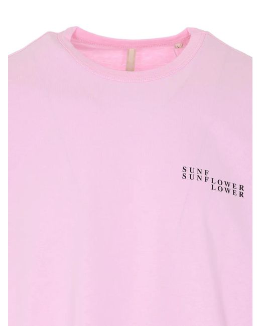 sunflower Pink Crewneck Print Logo T-Shirt for men