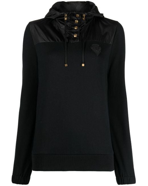 Gucci Black Crest-Appliqué Panelled Hoodie