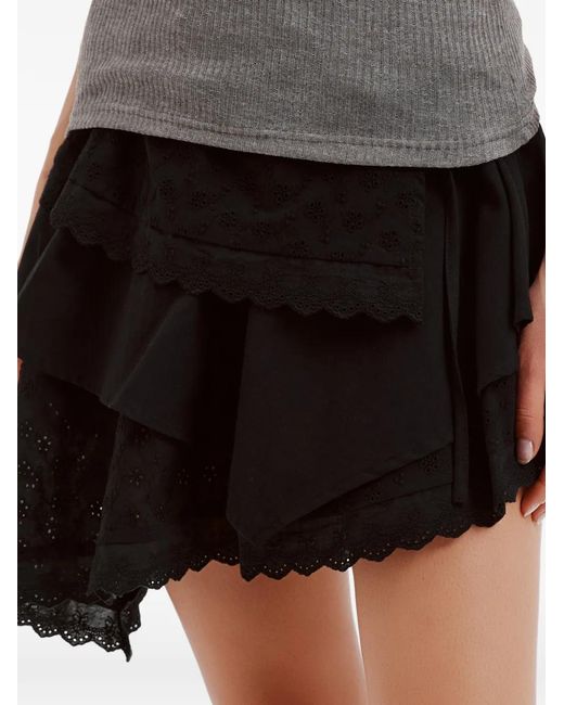 B+ AB Black Broderie-Anglaise Tiered Asymmetric Cotton Mini Skirt